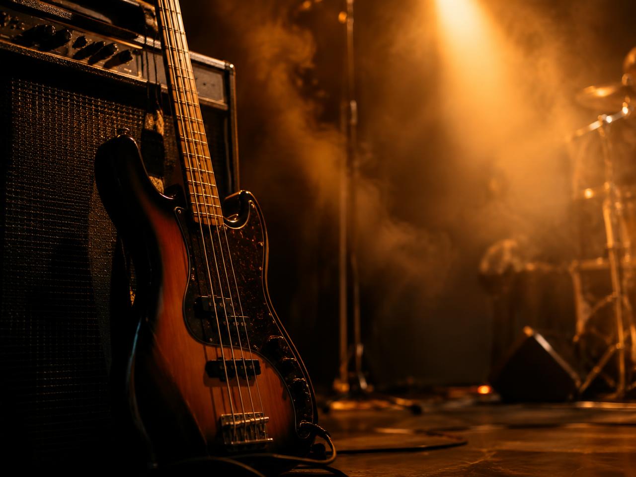 Bass guitar on stage